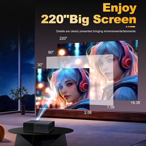 Mini Projector, Small Portable Projector .Suitable for children's gifts Video Projector, indoor video movies, and games. with Remote Control.Compatible for Smartphone, Laptop, PC(J9-B) in Kuwait