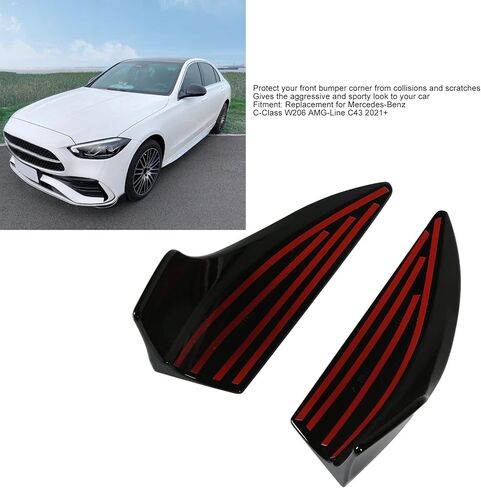 بديل سبويلر الشفة الأمامي للفئة C W206 AMG Line C43 2021 فصاعدًا، سبويلر فتحة التهوية الجانبية للمصد الأمامي، أسود in Kuwait