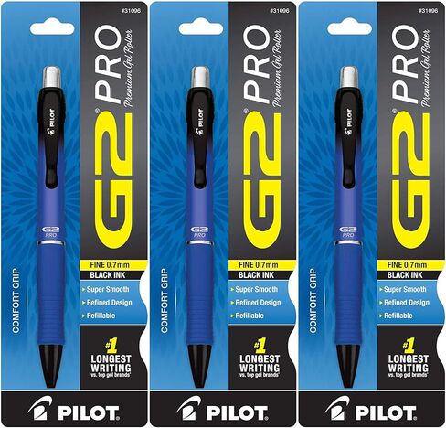 PILOT G2 Pro Refillable & Retractable Rolling Ball Gel Pen, Fine Point, Blue Barrel, Black Ink, Single Pen - 3 Pack in Saudi Arabia