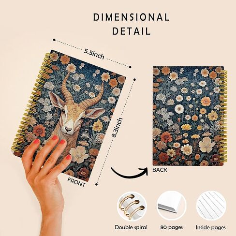EUYTHNGYF Vintage Floral Fox Notebook, Cottagecore Botanical Anime Journal, Rustic Farmhouse Flower Fox Spiral Hardcover Notebook Journal, 5.5x8.3 Inches in Saudi Arabia