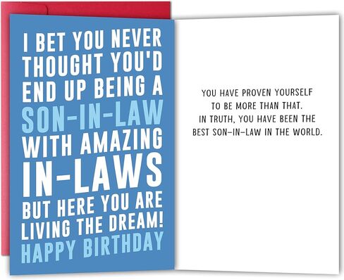 Funny Son-in-Law Birthday Card from Awesome In-Laws, Hilarious & Sarcastic Greeting for Him, Happy Birthday Card Gift for Son-in-Law Living the Dream, Fun Bday Gift for Men in Saudi Arabia