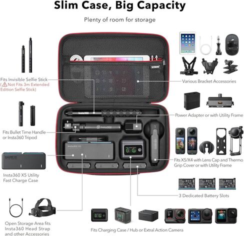 SYMIK S310-X Carrying Case for Insta360 X3 /ONE X2 Action Camera, With Padded Separator; Fits Invisible Selfie Stick, Bullet Time Handle/Tripod, Fast Charge Hub, Batteries, Tablet, Other Accessories in Kuwait