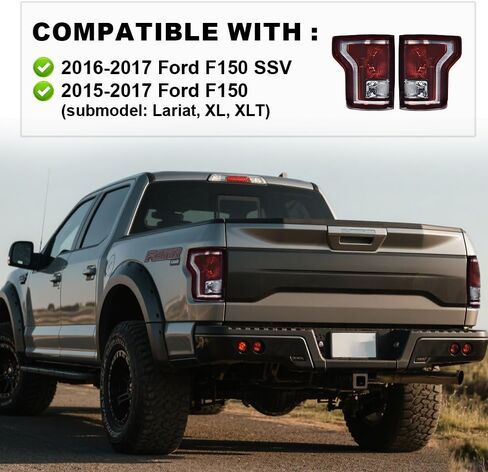 مجموعة مصابيح الذيل متوافقة مع Ford F150 2015 2016 2017 مصابيح فرامل المصابيح الخلفية عدسة دخانية FL3Z13405A-PFM، FO2800239، FL3Z13404A-PFM، FO2801239 جانب القيادة والركاب in Saudi Arabia