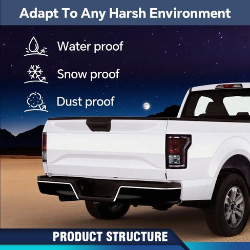 مجموعة مصابيح الذيل متوافقة مع Ford F150 2015 2016 2017 مصابيح فرامل المصابيح الخلفية عدسة دخانية FL3Z13405A-PFM، FO2800239، FL3Z13404A-PFM، FO2801239 جانب القيادة والركاب in Saudi Arabia