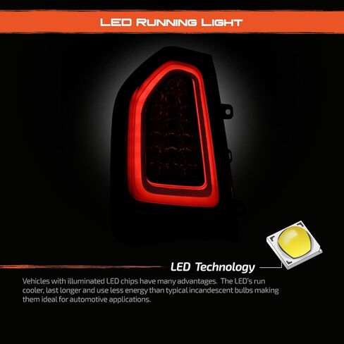 AKKON - Fit 2015-2023 Chrysler 300 15-23 OE Style [Full LED] مصابيح خلفية بإطار أسود مع سائق عدسة حمراء داكنة + مجموعة الركاب in Saudi Arabia