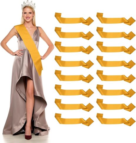 Satin Sash, Blank Sash, Pageant Ribbon - Fitting for (Beauty Pageant - Party - Wedding - Birthday - DIY Decorations) 16 Pack & Gold in Saudi Arabia