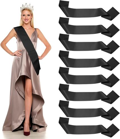 Satin Sash, Blank Sash, Pageant Ribbon - Fitting for (Beauty Pageant - Party - Wedding - Birthday - DIY Decorations) 8 Pack & Black in Kuwait