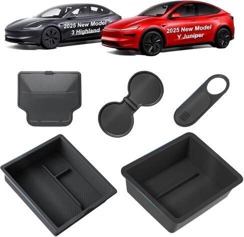صينية تنظيم وحدة التحكم المركزية المطورة من Eonflux 5 قطع لملحقات Tesla Model Y Juniper 2025-2026، صندوق تخزين مخفي، إدراج حامل أكواب ودرج مسند الذراع، متوافق مع الطراز 3 Highland 2025 in Kuwait