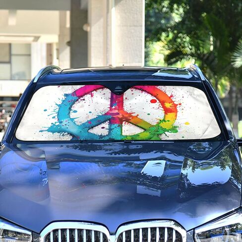 Car Windshield Sun Shade Aluminum foil Layer Reflective Sun Visor for SUV Sedan-Vivid Peace Sign Print Medium Size in Saudi Arabia