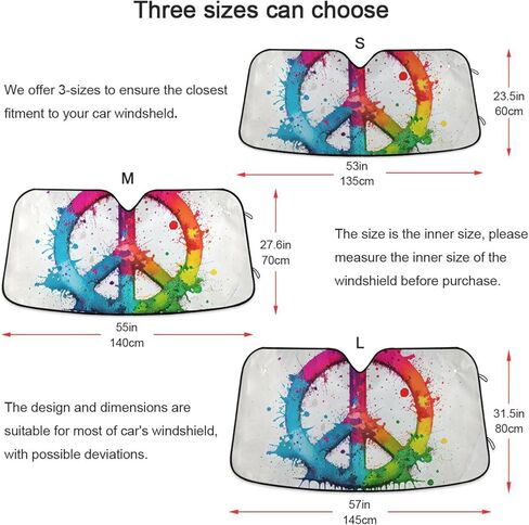 Car Windshield Sun Shade Aluminum foil Layer Reflective Sun Visor for SUV Sedan-Vivid Peace Sign Print Medium Size in Saudi Arabia
