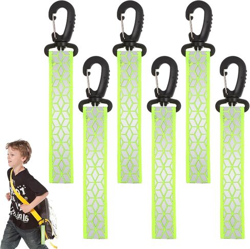 6Pcs Reflective Strips, Safety Reflector Pendants Reflective Pendants Safety Key Chains Reflective Tags Keyring for Backpack Clothes Wheelchair Cycling Walking Running(Green, Black, Orange) in Kuwait