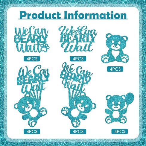 24Pcs Brown Baby Shower Cupcake Toppers Glitter Bear Design We Can Barely Wait Theme Cake Topper Cookies Dessert Charcuterie Board Snack Food Furit Picks for Gender Reveal Birthday New Born in Saudi Arabia