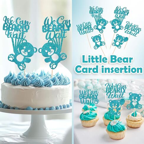 24Pcs Brown Baby Shower Cupcake Toppers Glitter Bear Design We Can Barely Wait Theme Cake Topper Cookies Dessert Charcuterie Board Snack Food Furit Picks for Gender Reveal Birthday New Born in Saudi Arabia