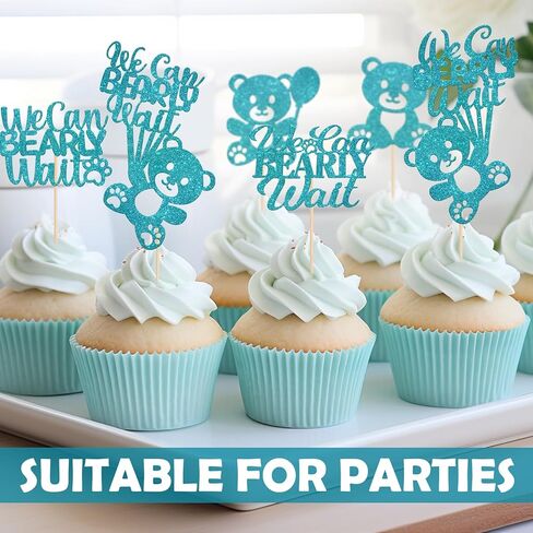 24Pcs Brown Baby Shower Cupcake Toppers Glitter Bear Design We Can Barely Wait Theme Cake Topper Cookies Dessert Charcuterie Board Snack Food Furit Picks for Gender Reveal Birthday New Born in Saudi Arabia