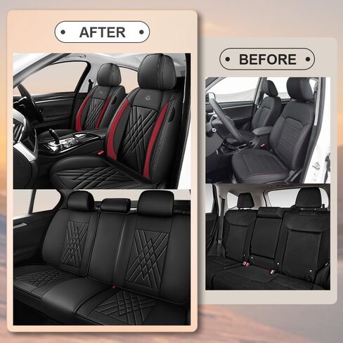 أغطية مقاعد السيارة متوافقة مع Toyota 4runner 1999-2026، ملفوفة بالكامل 360 درجة، جيب تخزين متوافق مع الوسادة الهوائية بتصميم سحاب مقاوم للتآكل وسهل التنظيف (أسود وأحمر، مجموعة كاملة) in Kuwait