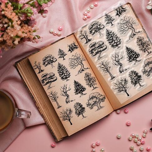 أشجار الطبيعة وودز واضحة طوابع شجرة واضحة طوابع أشجار غير مثبتة ختم مطاطي شفاف DIY سكرابوكينغ ألبوم الصور بطاقات الزخرفية صنع أوراق الطوابع إطار الفيلم 8.27 × 5.83 بوصة in Saudi Arabia
