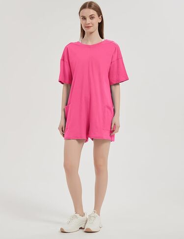 Flygo Women's Romper Short Sleeve Tee Rompers Crewneck Jumpsuit Back V Neck Casual Hot Shot One Piece Outfits with Pockets Black XL in Saudi Arabia