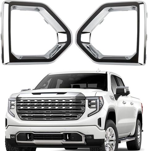 إطار ضوء الضباب iKer متوافق مع GMC Sierra 1500 2019-2022 Denali غطاء مصباح الضباب الأمامي استبدال الإطار: 84528059 84528058 (أسود) in Kuwait