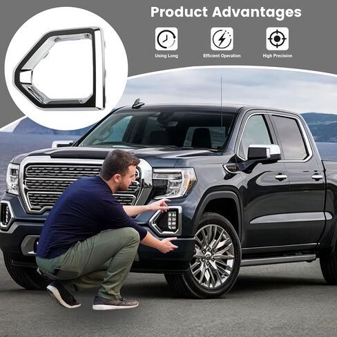 إطار ضوء الضباب iKer متوافق مع GMC Sierra 1500 2019-2022 Denali غطاء مصباح الضباب الأمامي استبدال الإطار: 84528059 84528058 (أسود) in Kuwait