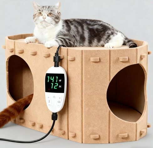 Heated Cat House for Indoor, Heated Cat Shelter Kitty Bed with Adjustable Temperature Heating pad,Heated pet House Scratch Resistant Caves in Saudi Arabia