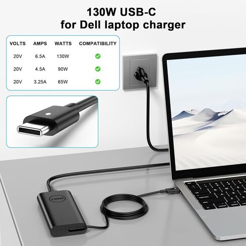 65 واط 60 واط نوع C USB C استبدال شاحن الكمبيوتر المحمول لـ Dell Latitude 5420 5430 5530 5520 5540 7420 7430 7440 7340 7530 7330 7320 XPS 13 7390 2 في 1 Chromebook 3100 سلك محول الكمبيوتر الطاقة in Kuwait