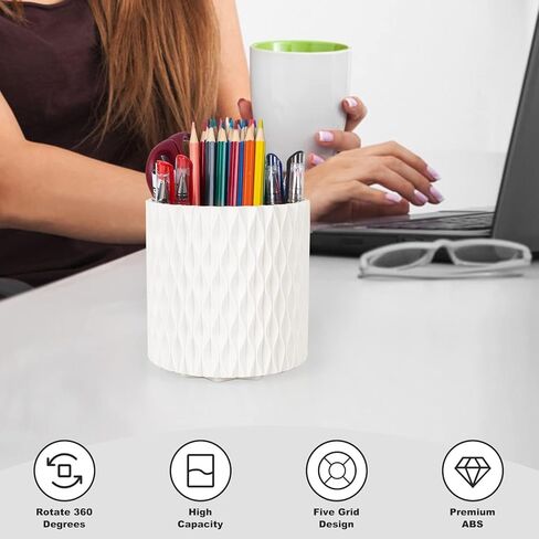 White Pen Holder for Desk 360 Degree Rotating Pencil Holder Large Capacity Makeup Brush Holdar Multifunctional Pen Organizer for Home Office School Organization Storage Box in Saudi Arabia
