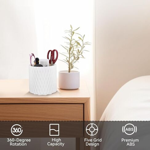 White Pen Holder for Desk 360 Degree Rotating Pencil Holder Large Capacity Makeup Brush Holdar Multifunctional Pen Organizer for Home Office School Organization Storage Box in Saudi Arabia