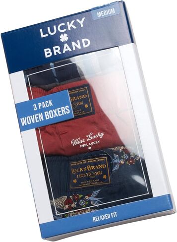 ملابس داخلية للرجال من Lucky Brand - بوكسرات كلاسيكية منسوجة مع ذباب وظيفي (3 عبوات)، مقاس متوسط، طباعة نيلي منقوشة عتيقة in Saudi Arabia