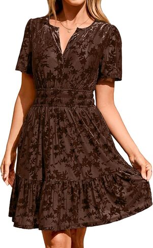 Simplee Women's 2024 Fall Velvet Short Sleeve Cocktail Dress Casual V Neck Empire Waist Mini Dress Party Dress with Pockets in Kuwait