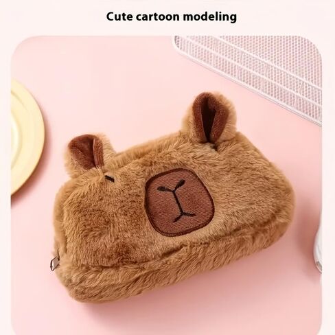 Large Plush Capybara Pencil Case, Funny Adorable Plush Pen Holder, Capybara Soft Stuffed Surface Fluffy Clothes Zipper Pencil Box Cute Desk Accessory Pouch Pen Bag in Saudi Arabia
