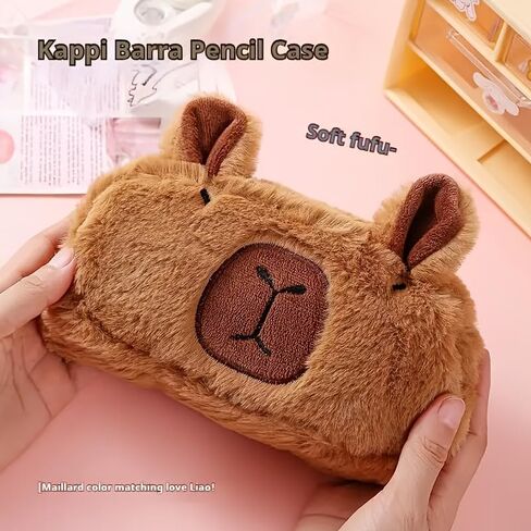 Large Plush Capybara Pencil Case, Funny Adorable Plush Pen Holder, Capybara Soft Stuffed Surface Fluffy Clothes Zipper Pencil Box Cute Desk Accessory Pouch Pen Bag in Saudi Arabia