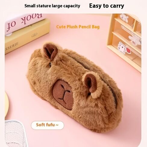 Large Plush Capybara Pencil Case, Funny Adorable Plush Pen Holder, Capybara Soft Stuffed Surface Fluffy Clothes Zipper Pencil Box Cute Desk Accessory Pouch Pen Bag in Saudi Arabia