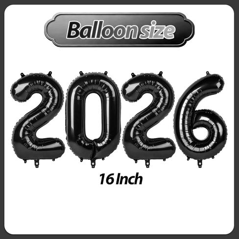 2026 بالونات سوداء 2026 أرقام بالونات - 16 بوصة سنة جديدة سعيدة بالونات فويل 2026 لمستلزمات حفلات رأس السنة الجديدة وديكورات أعياد الميلاد والذكرى السنوية للتخرج in Kuwait
