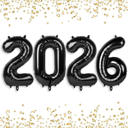 2026 بالونات سوداء 2026 أرقام بالونات - 16 بوصة سنة جديدة سعيدة بالونات فويل 2026 لمستلزمات حفلات رأس السنة الجديدة وديكورات أعياد الميلاد والذكرى السنوية للتخرج in Kuwait