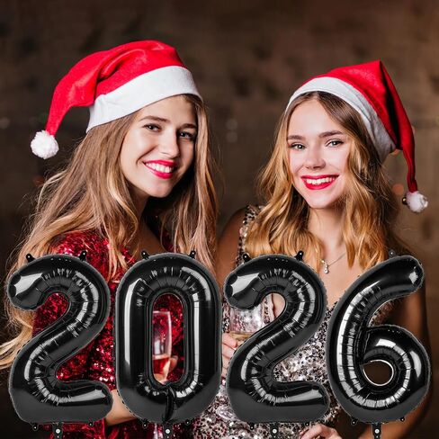 2026 بالونات سوداء 2026 أرقام بالونات - 16 بوصة سنة جديدة سعيدة بالونات فويل 2026 لمستلزمات حفلات رأس السنة الجديدة وديكورات أعياد الميلاد والذكرى السنوية للتخرج in Kuwait