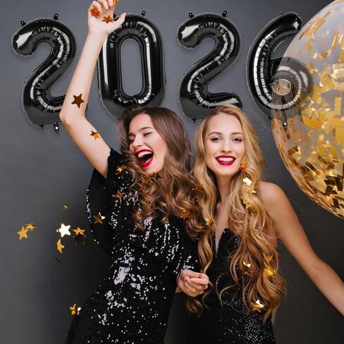 2026 بالونات سوداء 2026 أرقام بالونات - 16 بوصة سنة جديدة سعيدة بالونات فويل 2026 لمستلزمات حفلات رأس السنة الجديدة وديكورات أعياد الميلاد والذكرى السنوية للتخرج in Kuwait