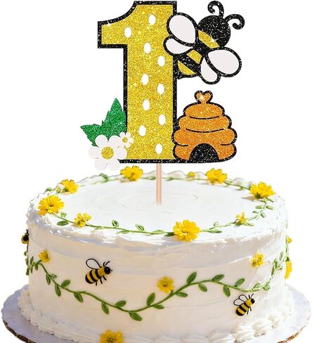زينة كعكة عيد الميلاد الأول من Bee - طبقة علوية لامعة من كعكة النحل، للأولاد والبنات، وحفلات استقبال المولود الجديد ومستلزمات النحل في عيد الميلاد الأول in Saudi Arabia