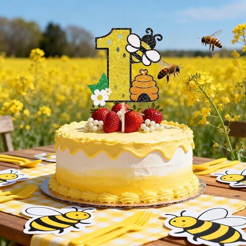 زينة كعكة عيد الميلاد الأول من Bee - طبقة علوية لامعة من كعكة النحل، للأولاد والبنات، وحفلات استقبال المولود الجديد ومستلزمات النحل في عيد الميلاد الأول in Saudi Arabia