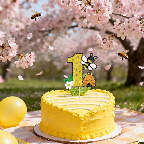 زينة كعكة عيد الميلاد الأول من Bee - طبقة علوية لامعة من كعكة النحل، للأولاد والبنات، وحفلات استقبال المولود الجديد ومستلزمات النحل في عيد الميلاد الأول in Saudi Arabia