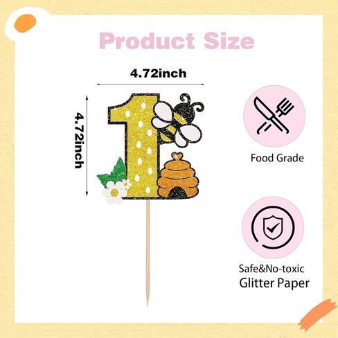 زينة كعكة عيد الميلاد الأول من Bee - طبقة علوية لامعة من كعكة النحل، للأولاد والبنات، وحفلات استقبال المولود الجديد ومستلزمات النحل في عيد الميلاد الأول in Saudi Arabia