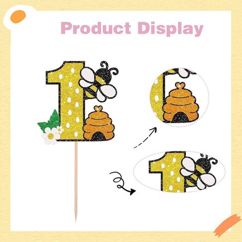 زينة كعكة عيد الميلاد الأول من Bee - طبقة علوية لامعة من كعكة النحل، للأولاد والبنات، وحفلات استقبال المولود الجديد ومستلزمات النحل في عيد الميلاد الأول in Saudi Arabia
