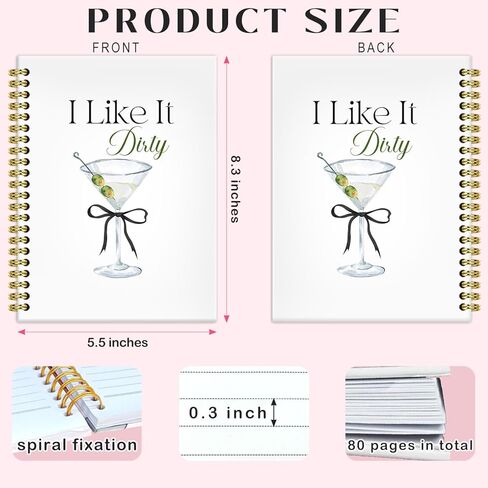 BRRNYOI Dirty Martini Gifts Notebook Journal 5.5x8.3, Martini Gift Journal, Bartender Gifts for Women Notebook, Coquette Dark Bow I Like It Dirty Hardcover Spiral Notebooks for Note Taking in Saudi Arabia