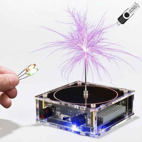 Bluetooth Music Tesla Coil 4.17" Solid State Tesla Coil Kit Touchable Artificial Lightning Electric Power Wireless Transmission Model Arc Plasma Loudspeaker Science Experiment Model, Black in Saudi Arabia