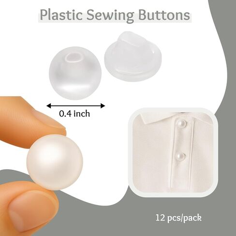 12 Pcs White Pearl Buttons for Sewing 0.4 inch Buttons for Dress with Shank 16L Mother of Rearl Round Plastic Sew on Heavy Duty Bulk Ideal for Shirt Skirt Pants Uniform Craft DIY Project Decor in Saudi Arabia
