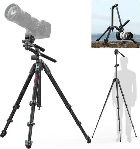 ULANZI TT09 Video-Go Travel Tripod, 5 Sections Carbon Fiber Compact and Lightweight for Cameras, Quick Mount and Release & All-Around Panoramic, with Storage Bag, Weight 3.31lbs,Folded Height 17.72'' in Saudi Arabia