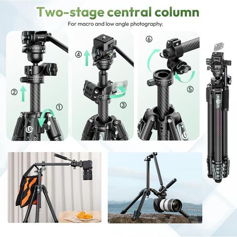 ULANZI TT09 Video-Go Travel Tripod, 5 Sections Carbon Fiber Compact and Lightweight for Cameras, Quick Mount and Release & All-Around Panoramic, with Storage Bag, Weight 3.31lbs,Folded Height 17.72'' in Saudi Arabia