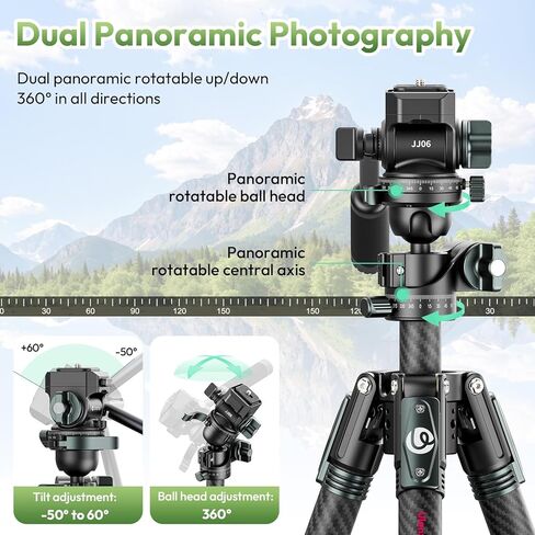 ULANZI TT09 Video-Go Travel Tripod, 5 Sections Carbon Fiber Compact and Lightweight for Cameras, Quick Mount and Release & All-Around Panoramic, with Storage Bag, Weight 3.31lbs,Folded Height 17.72'' in Saudi Arabia