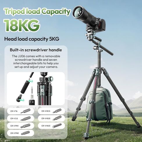 ULANZI TT09 Video-Go Travel Tripod, 5 Sections Carbon Fiber Compact and Lightweight for Cameras, Quick Mount and Release & All-Around Panoramic, with Storage Bag, Weight 3.31lbs,Folded Height 17.72'' in Saudi Arabia