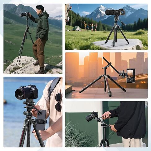 ULANZI TT09 Video-Go Travel Tripod, 5 Sections Carbon Fiber Compact and Lightweight for Cameras, Quick Mount and Release & All-Around Panoramic, with Storage Bag, Weight 3.31lbs,Folded Height 17.72'' in Saudi Arabia