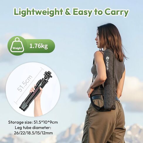 ULANZI TT09 Video-Go Travel Tripod, 5 Sections Carbon Fiber Compact and Lightweight for Cameras, Quick Mount and Release & All-Around Panoramic, with Storage Bag, Weight 3.31lbs,Folded Height 17.72'' in Saudi Arabia